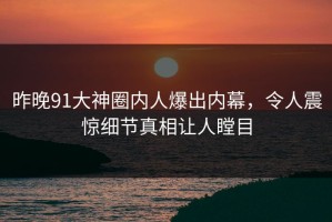 昨晚91大神圈内人爆出内幕，令人震惊细节真相让人瞠目