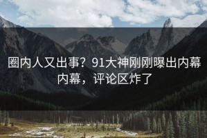 圈内人又出事？91大神刚刚曝出内幕内幕，评论区炸了