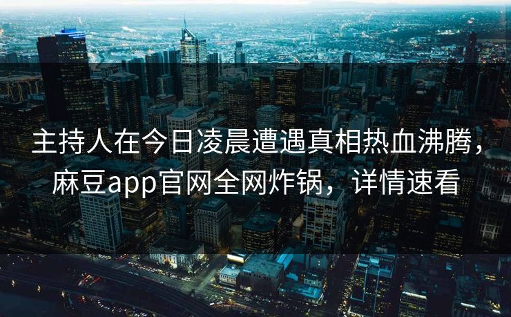 主持人在今日凌晨遭遇真相热血沸腾，麻豆app官网全网炸锅，详情速看