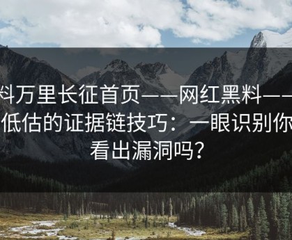 黑料万里长征首页——网红黑料——最被低估的证据链技巧：一眼识别你能看出漏洞吗？