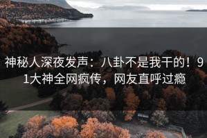 神秘人深夜发声：八卦不是我干的！91大神全网疯传，网友直呼过瘾