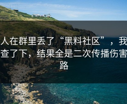 有人在群里丢了“黑料社区”，我顺手查了下，结果全是二次传播伤害套路