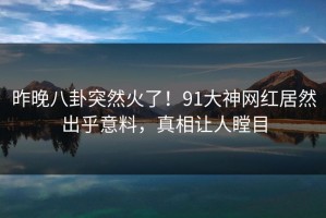 昨晚八卦突然火了！91大神网红居然出乎意料，真相让人瞠目