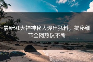 最新91大神神秘人爆出猛料，揭秘细节全网热议不断
