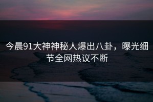 今晨91大神神秘人爆出八卦，曝光细节全网热议不断