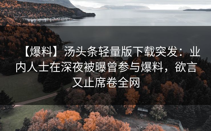 【爆料】汤头条轻量版下载突发：业内人士在深夜被曝曾参与爆料，欲言又止席卷全网