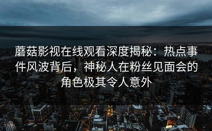 蘑菇影视在线观看深度揭秘：热点事件风波背后，神秘人在粉丝见面会的角色极其令人意外